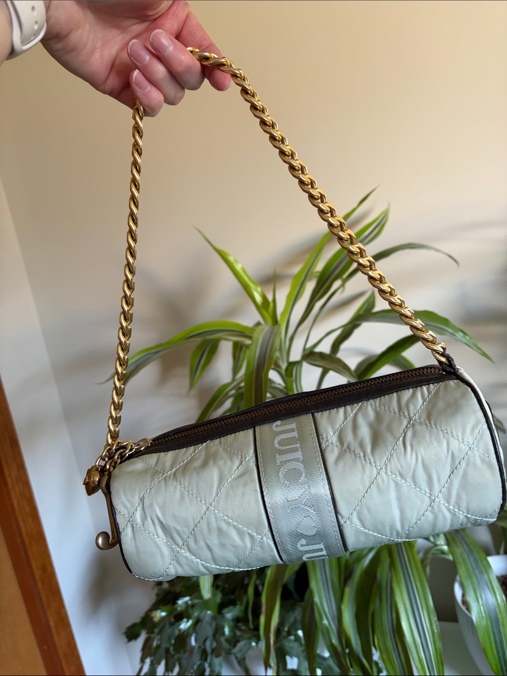 Vintage Juicy Couture Quilted Barrel Shoulder Bag in Light Blue